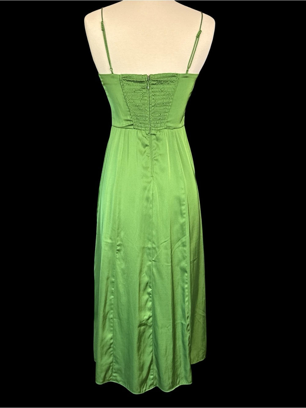 Abercrombie & Fitch Emerald Green Camille Satin Midi Dress High Slit Womens XS - Picture 3 of 5